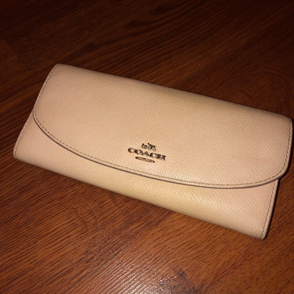 Coach Handbags - Peach Coach Snap Wallet Signature Tan Interior
